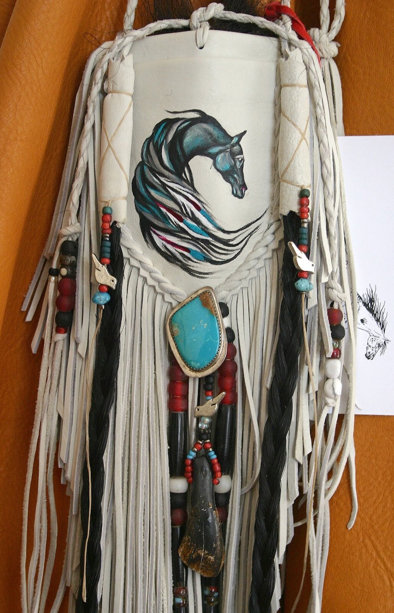 Spirit Black Horse Painted Deerskin Leather Amulet Totem Medicine Bag Jill Claire image 1