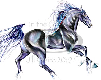 Black Friesian Baroque Horse Art Painting Print "Dark Night Moves" ~ Jill Claire Original