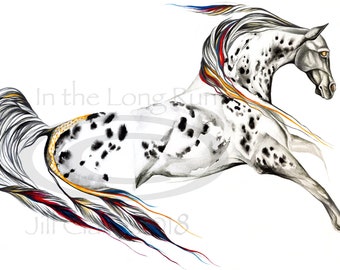 Black Leopard Appaloosa Native War Horse Painting Art Print "Black Birds" ~ Jill Claire Original