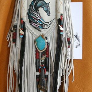 Spirit Black Horse Painted Deerskin Leather Amulet Totem Medicine Bag Jill Claire image 4