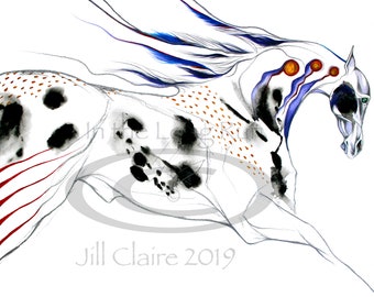 American Indian Appaloosa War Horse Painting Art Print "Thunder Rolling" ~ Jill Claire Original