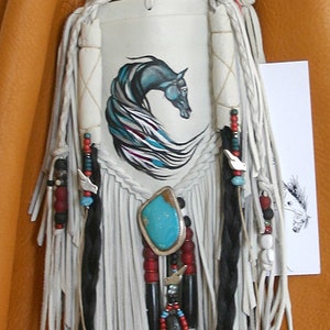 Spirit Black Horse Painted Deerskin Leather Amulet Totem Medicine Bag Jill Claire image 2