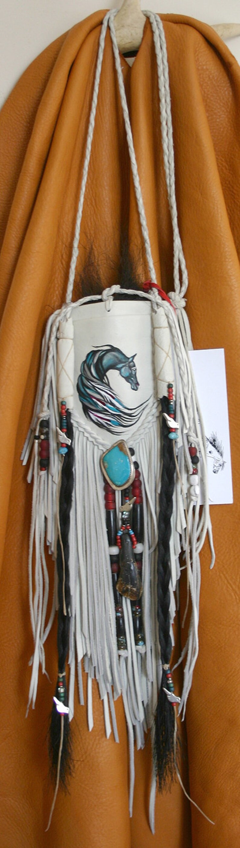 Spirit Black Horse Painted Deerskin Leather Amulet Totem Medicine Bag Jill Claire image 2