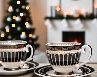 14K Gold Trimmed Porcelain Tea Cups and Saucers Set