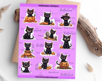 Black Cat Sticker Sheet – Spooky Cats for Journals, Planners, Crafts & Gifts