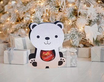 Polar Bear Christmas Decoration: Lindt Chocolate Holder, Glitter Paper Ornament