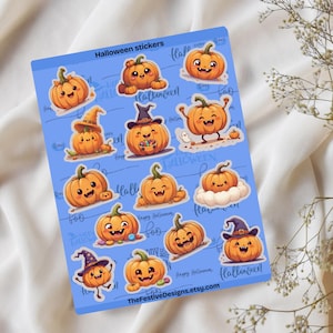 Kawaii Pumpkin Sticker Sheet – Cute Halloween Stickers for Planners, Crafts & More