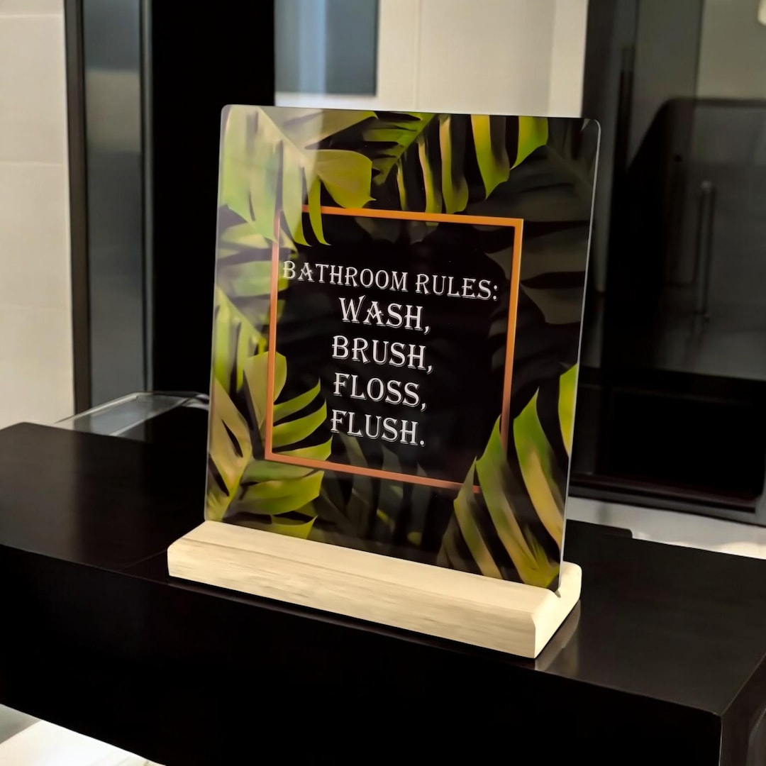 Funny Bathroom Rules Sign - Acrylic Bathroom Decor With Wooden Stand ...