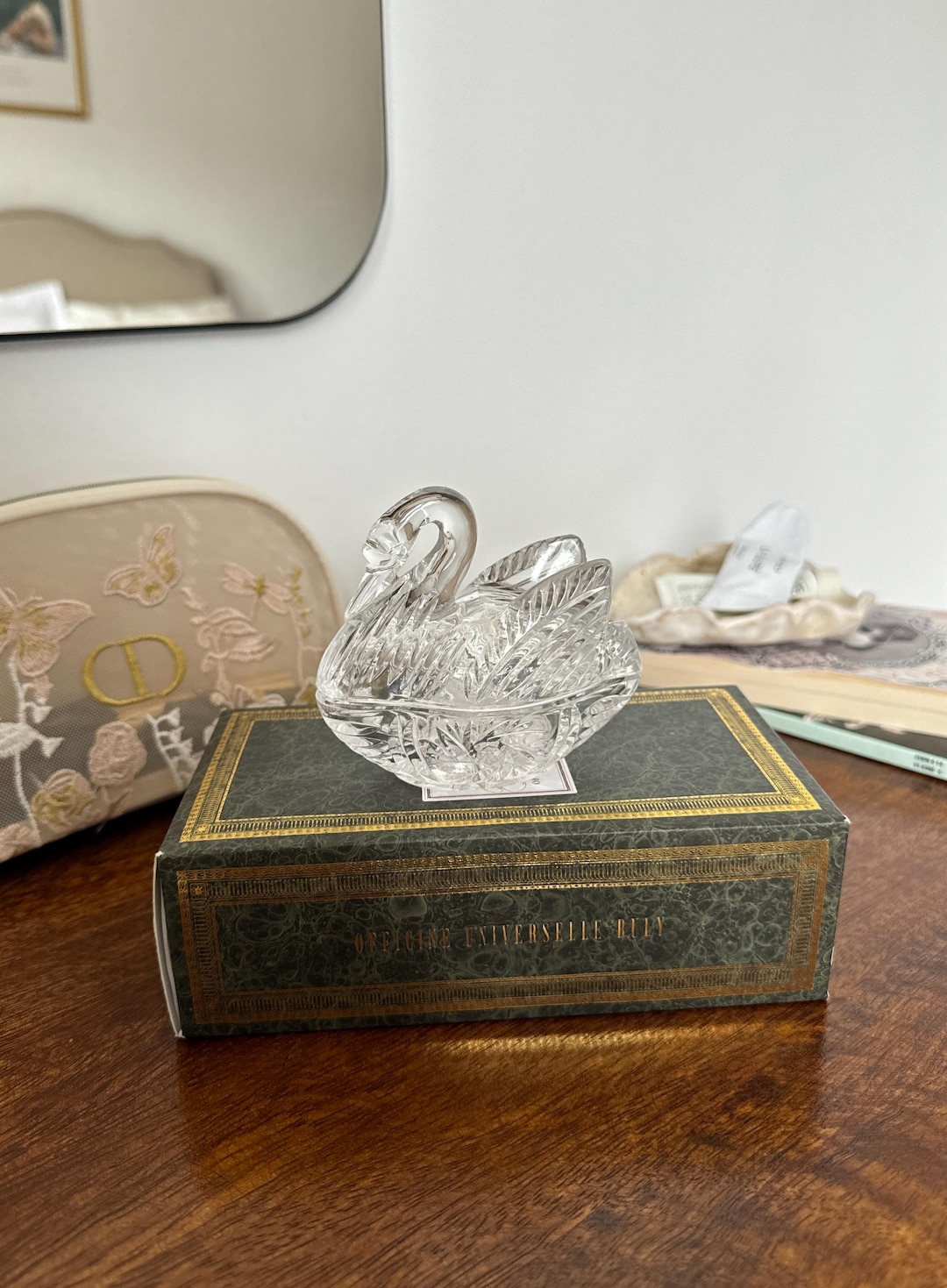Vintage Crystal Swan Trinket Box: Art Deco Jewellery Dish - Etsy UK
