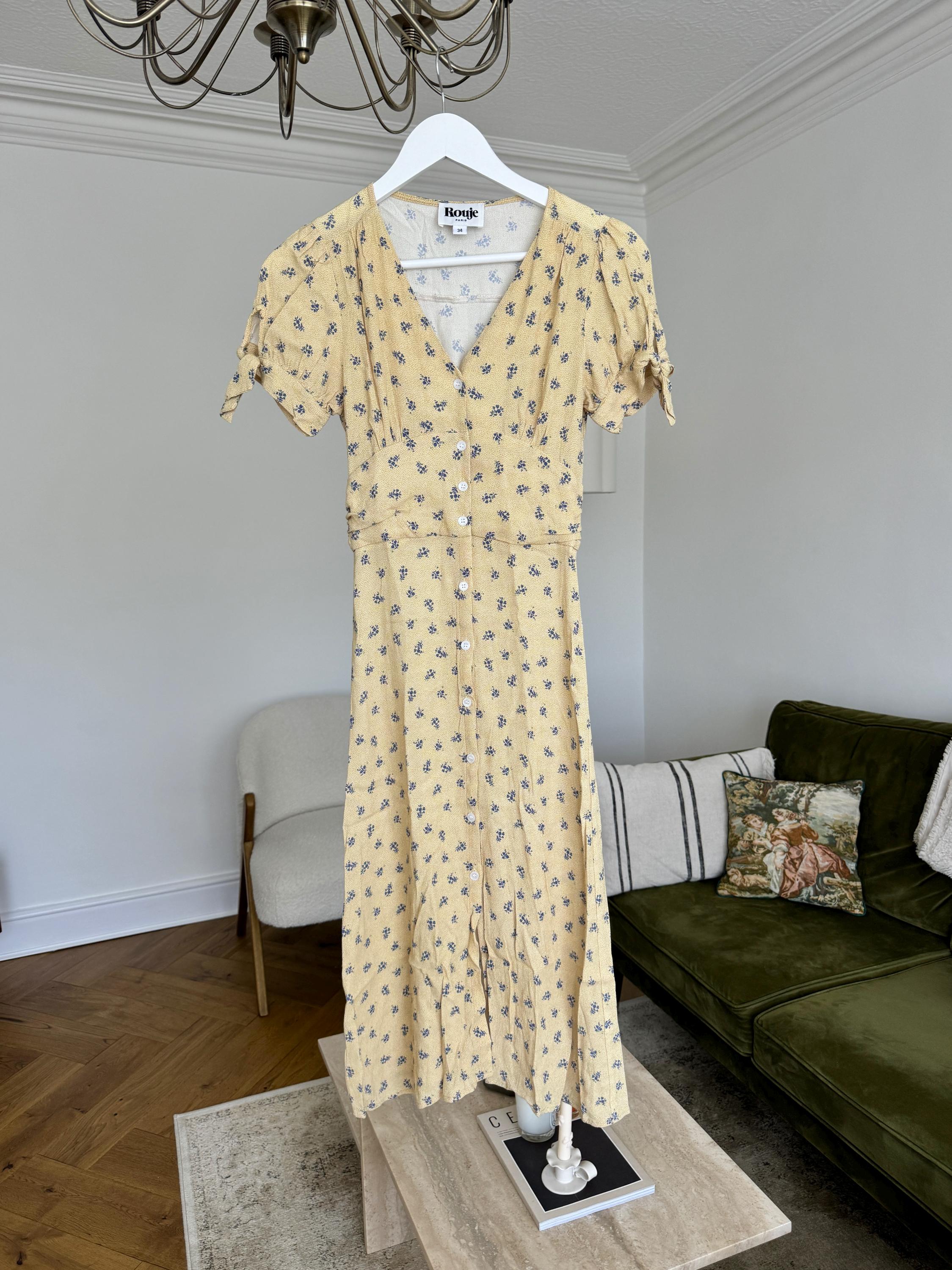 Rouje Laura Yellow Floral Midi Dress: Parisian Summer Style - Etsy