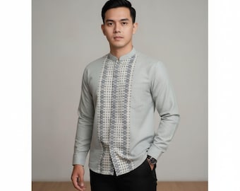 Camisa musulmana moderna para hombre, cuello mandarín, manga larga, algodón, kurta, túnica informal minimalista para hombre