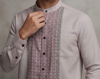 Camisa islámica informal formal Koko Eid, moderna, de manga larga y cuello mandarín para hombre.