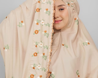 Mukena Arkani con bordado floral en microfibra de algodón para mujer adulta, conjunto de oración, vestido de oración, ropa de oración, atuendo de oración, conjunto de oración para mujer