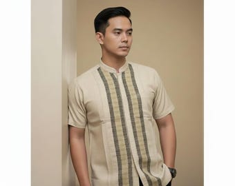 Camisa Koko con estampado moderno para hombre, túnica de lino y algodón de manga corta, corte entallado, ropa islámica