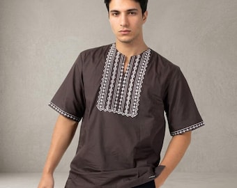 Camisa Kiyas Itang Yunasz Koko de algodón bordada, estilo modesto para hombre.