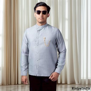 Elegant modern beskapskjorta med randigt mönster för män, javanesisk kostym, traditionell klädsel, traditionell kostym, brudgumskostym