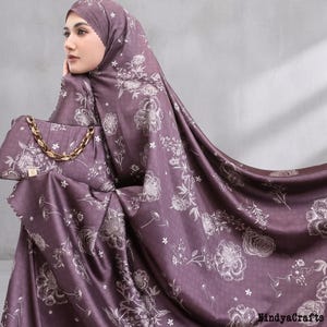 Floral Silk Prayer Dress 3in1 Raudya Series Lasercut Mukena Set with Travel Pouch