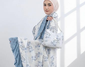 Conjunto de oración de seda Uragiri, Mukena 2 en 1 con estampado floral y encaje exquisito