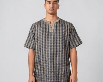Camisa Devin Series Designer Koko para hombre, moderna, bordada, manga corta, estilo étnico, de algodón.