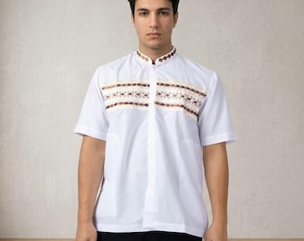 Camisa Iardy Itang Yunasz Koko de algodón bordada para hombre, estilo modesto.