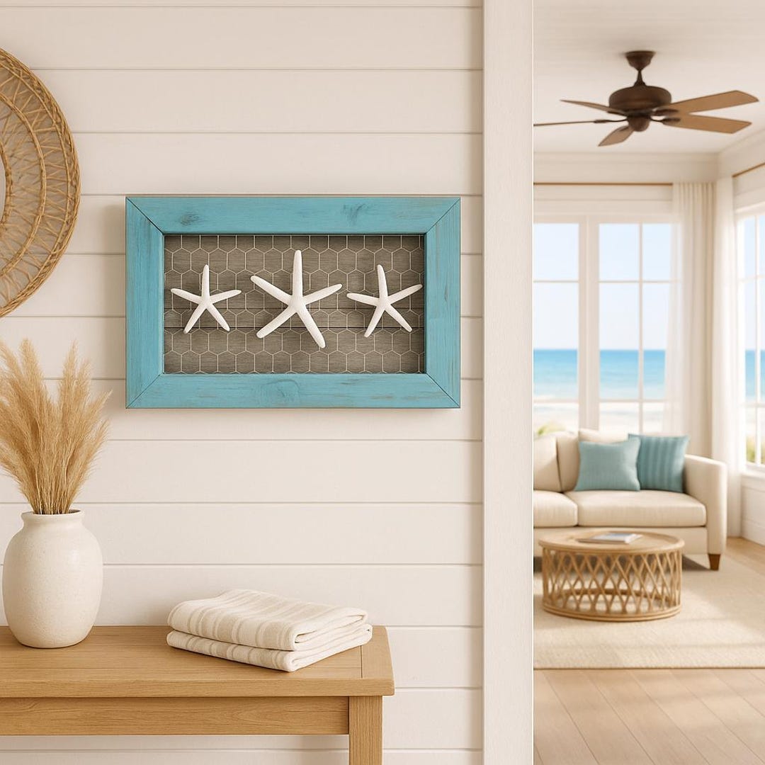 Rustic Coastal Starfish Frame | Beach House Wall Decor | Handmade ...