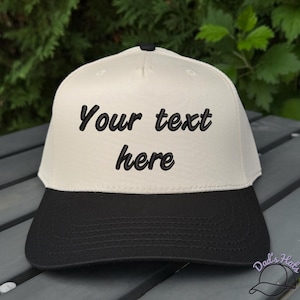 Benutzerdefinierte Snapback Text Hut | Snapback Trendige Mütze | Machen Sie Ihren eigenen personalisierten Hut | Sammlung Baseballkappe | Bestickter Hut, 5 Panel, zweifarbig