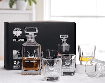 Unique Fathers Day Whiskey Decanter Set, Custom Logo and Text Engraved Whiskey Gift Set, Glass Bourbon Decanter, Personalized Gifts for Him