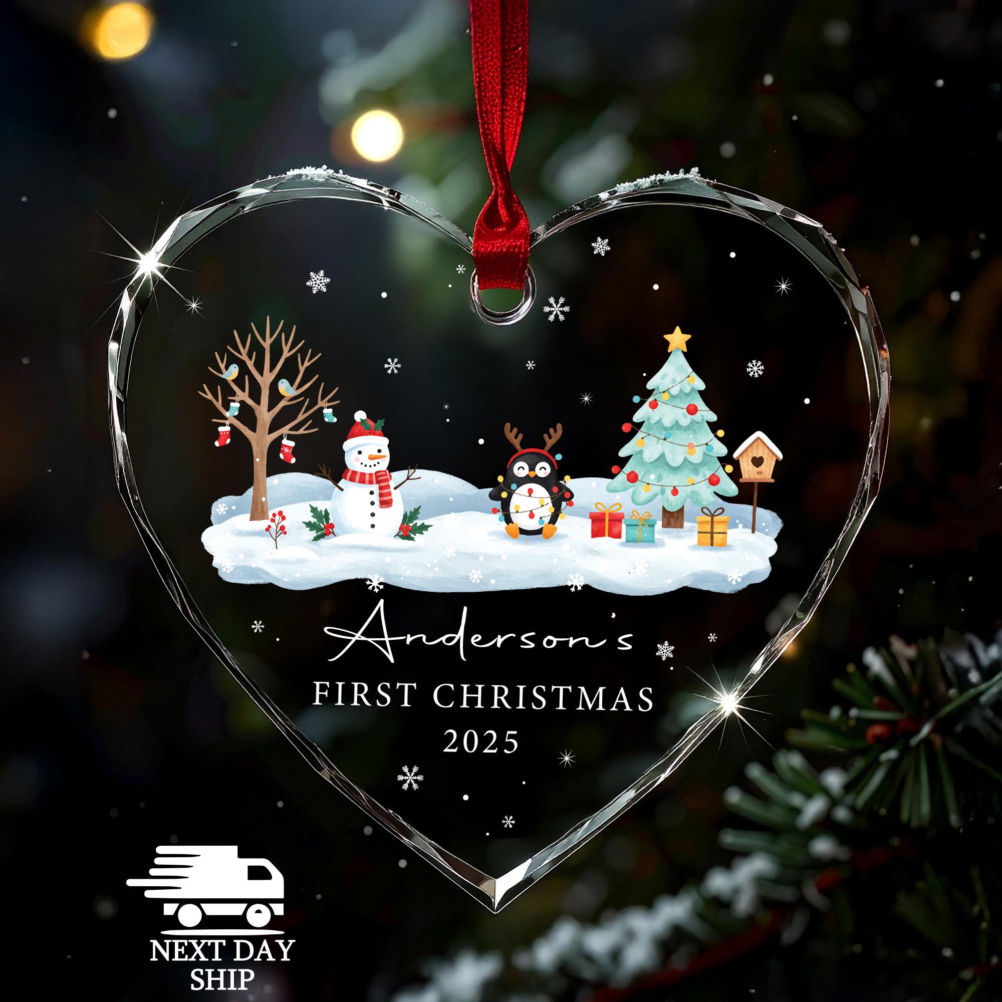Personalized Family Name Ornament, Cute Christmas Keepsake, Last Name Ornament, New Family Ornament, Glass New Year Ornament, Family Gift