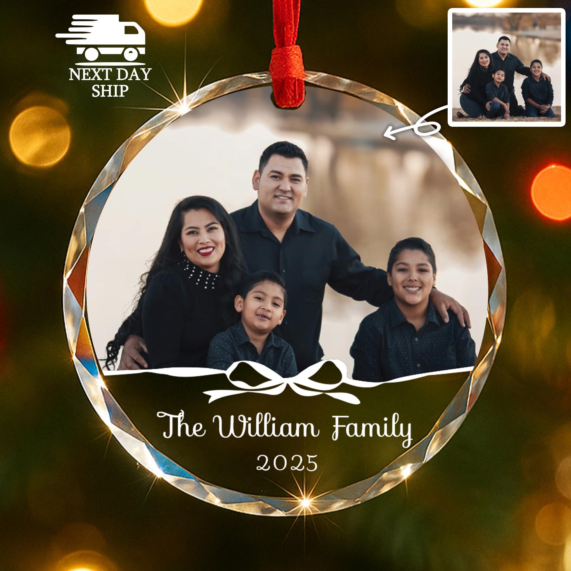 Custom Family Name And Photo Ornament, Christmas Gift or Family And Relatives, Glass Photo Keepsake For Tree Decoration, Holiday Gift