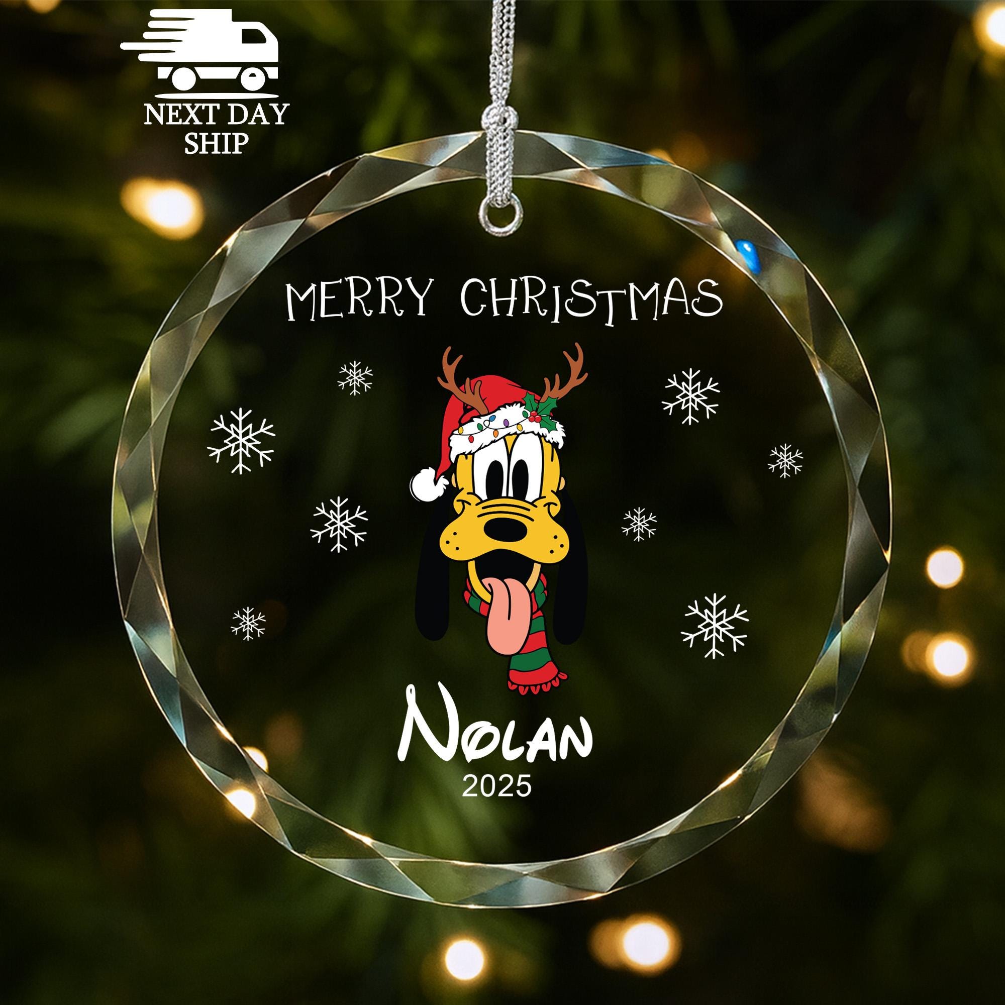 Merry Christmas Name Ornament, Pluto Ornament, Personalized Ornaments, Disney Dog Ornament, Holiday Decor, Custom Pluto Name Keepsake