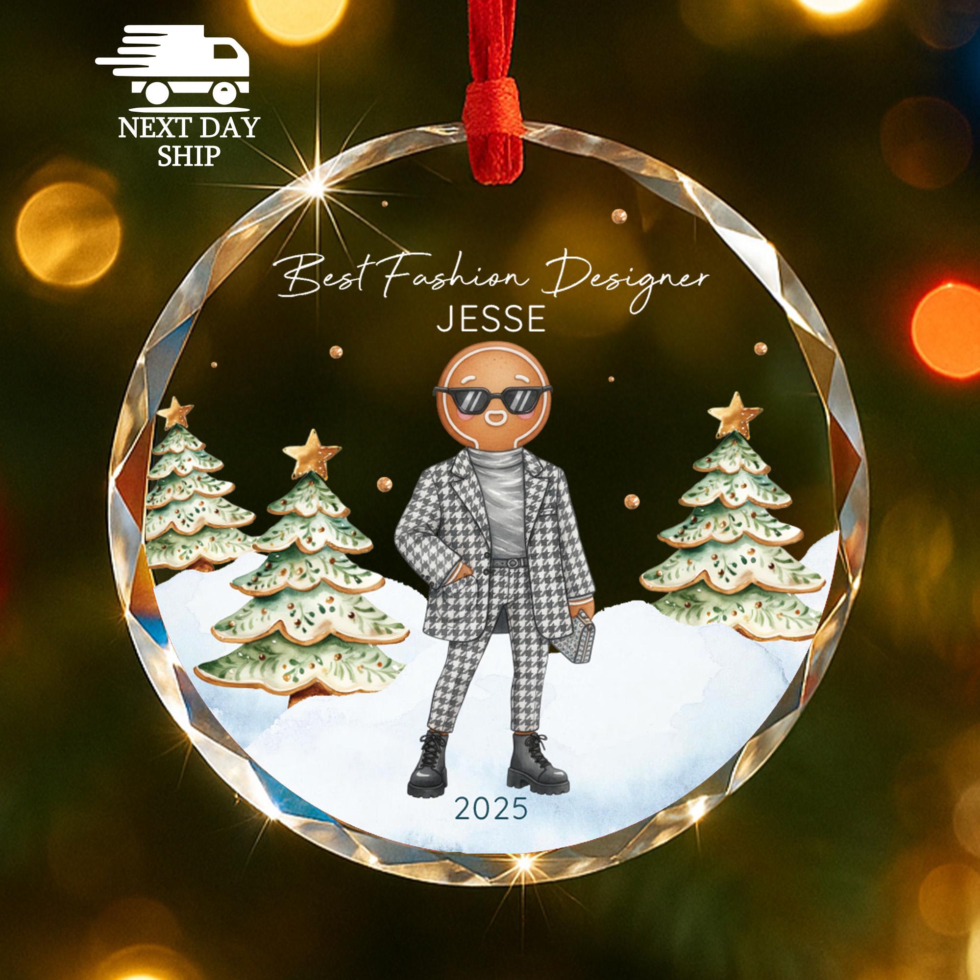 Personalized Fashion Designer Ornament 2025, Gingerbread Man Gift, Best Designer Ever, Faceted Glass Crystal Keepsake Ornament