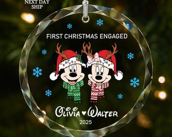 Mickey Minnie Ornament, Disney Couple Ornament, First Christmas Engaged Ornament, Couple Gifts, Disney Name Ornament, Christmas Decoration