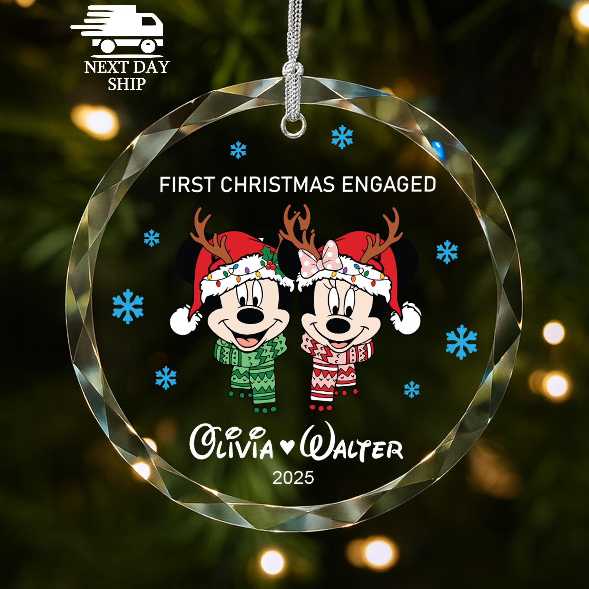 Mickey Minnie Ornament, Disney Couple Ornament, First Christmas Engaged Ornament, Couple Gifts, Disney Name Ornament, Christmas Decoration