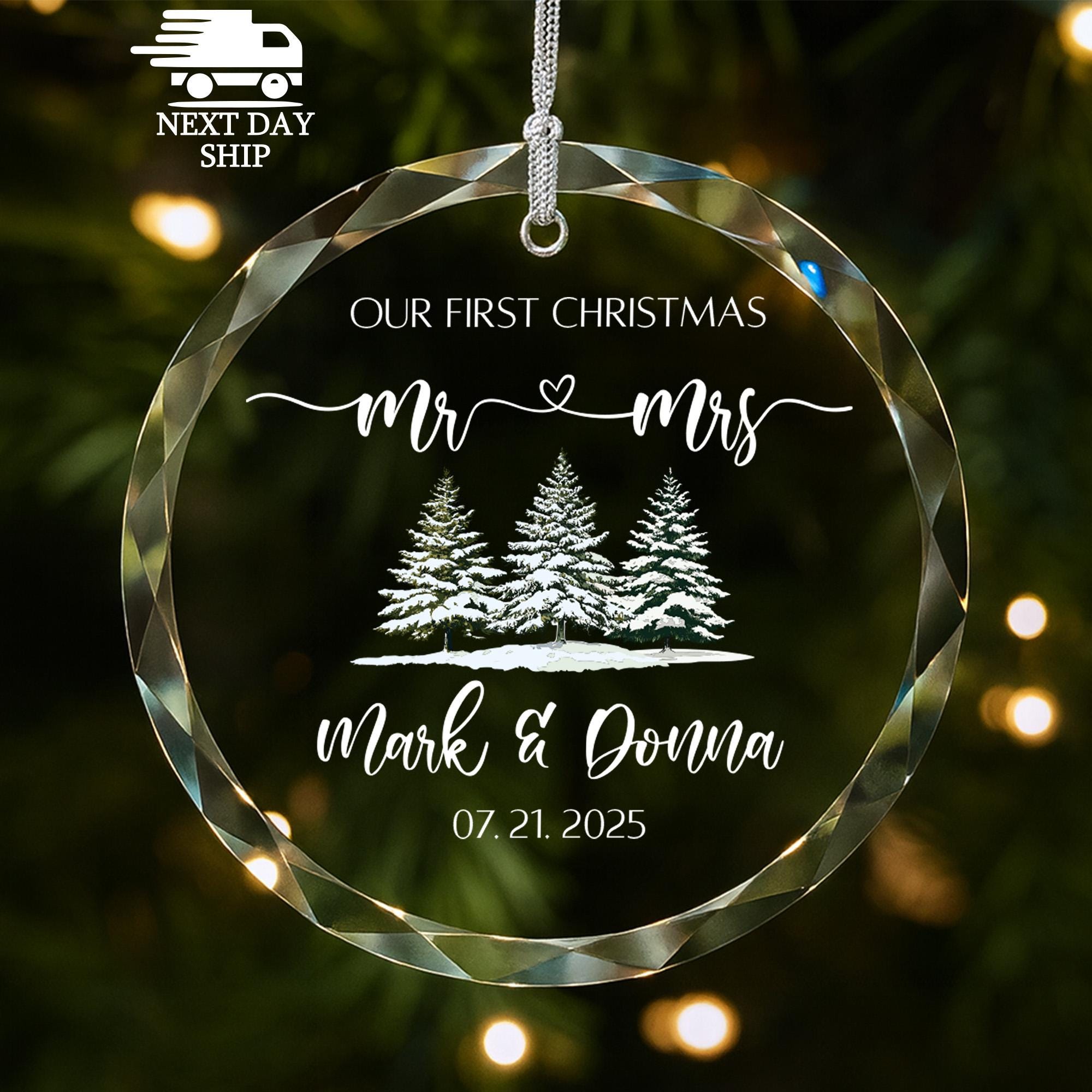 Our First Christmas as Mr Mrs Ornament, 2026 Wedding Ornament, Custom Couple Ornament, Glass Name Ornament, Anniversary Ornament for Wife