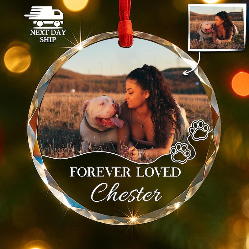 Personalized Dog Memorial Ornament, Dog Photo Ornament, Forever Loved Ornament, Cat Memorial Keepsake, Pet Owner Ornament, Pet Loss Gift Round Glass
