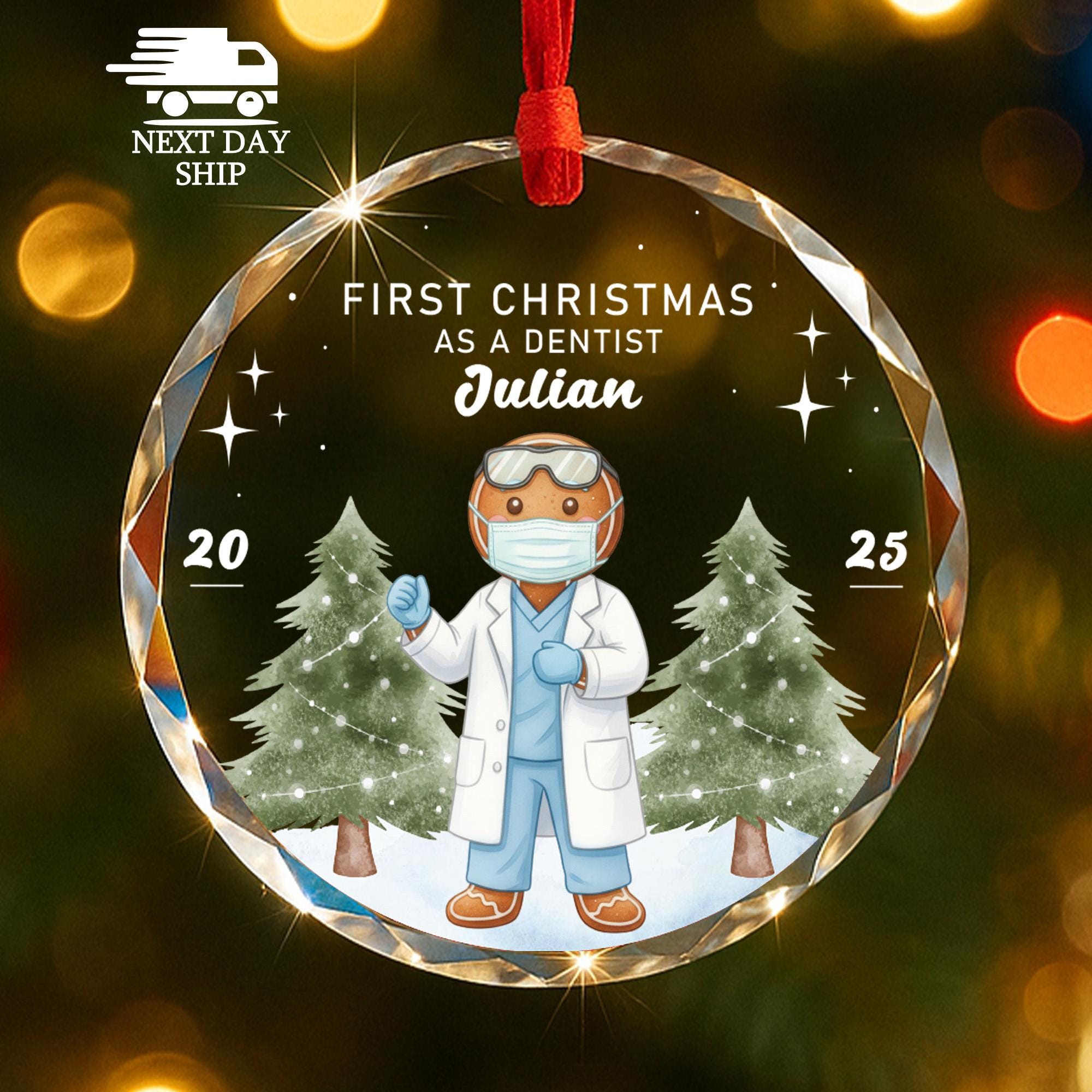 Personalized Dentist Ornament 2025, Gingerbread Man Gift, First Christmas as Dentist, Faceted Glass Crystal, Dental School Grad