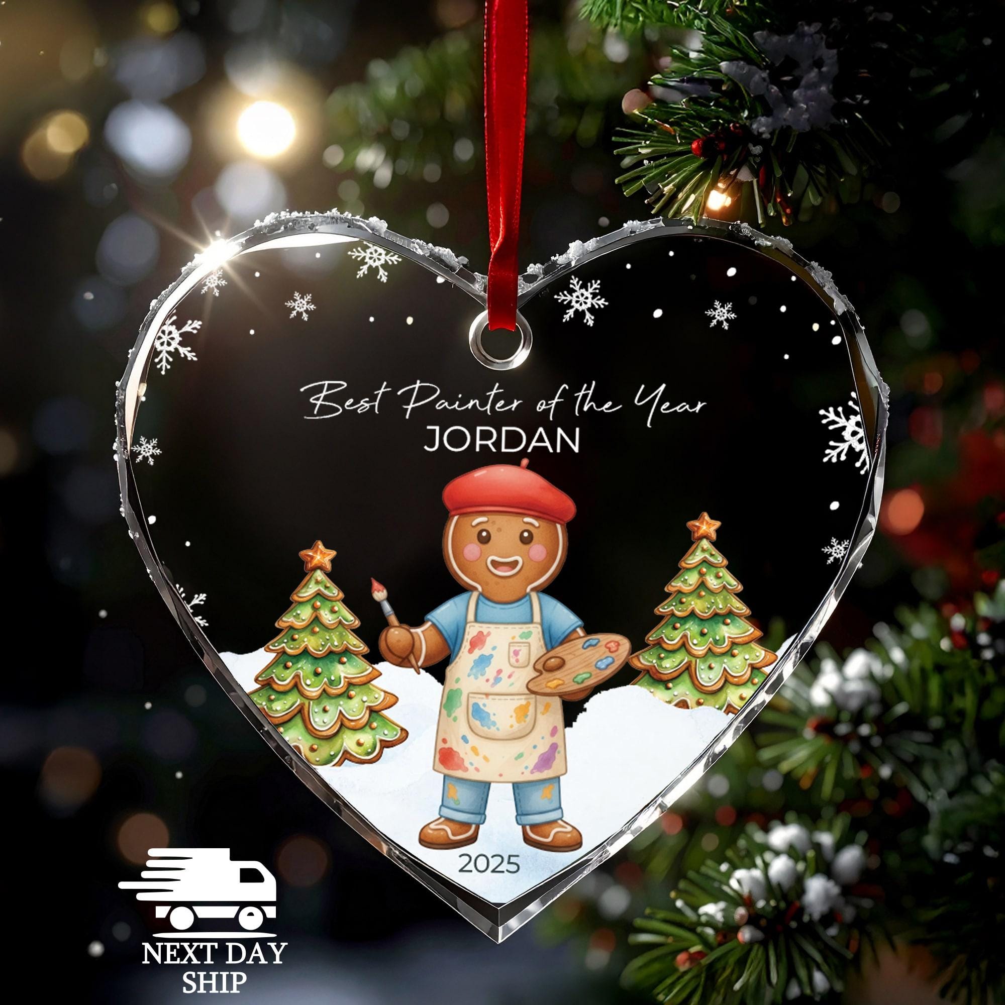 Personalized Painter Artist Ornament 2025, Gingerbread Man Gift, Best Painter Ever, Faceted Glass Crystal Keepsake