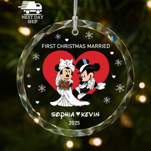 Custom Disney Couple Ornament, Mr Mrs Ornament, Mickey and Minnie Mouse Ornament, First Christmas Ornament, Married Ornament, Gift for Her