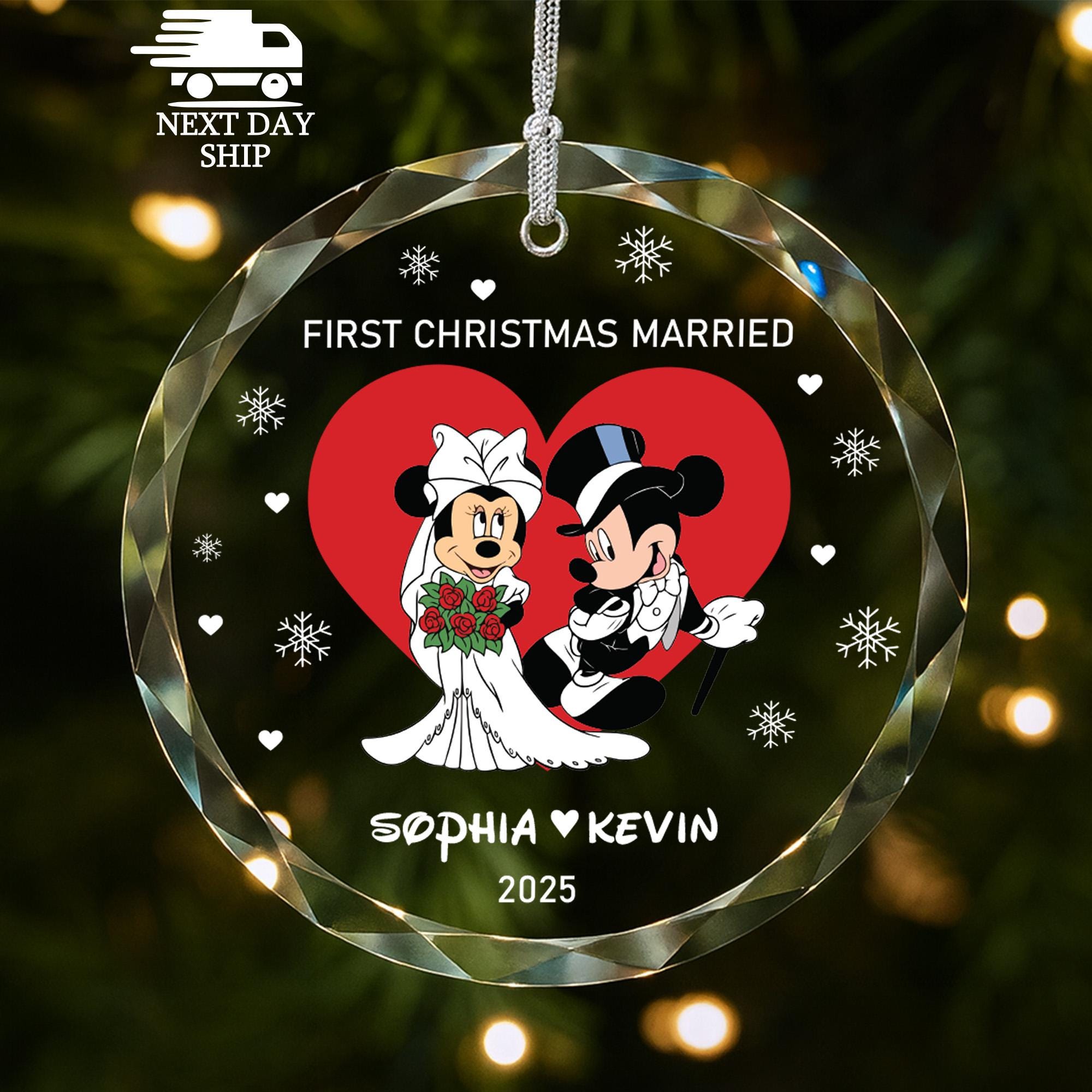Custom Disney Couple Ornament, Mr Mrs Ornament, Mickey and Minnie Mouse Ornament, First Christmas Ornament, Married Ornament, Gift for Her