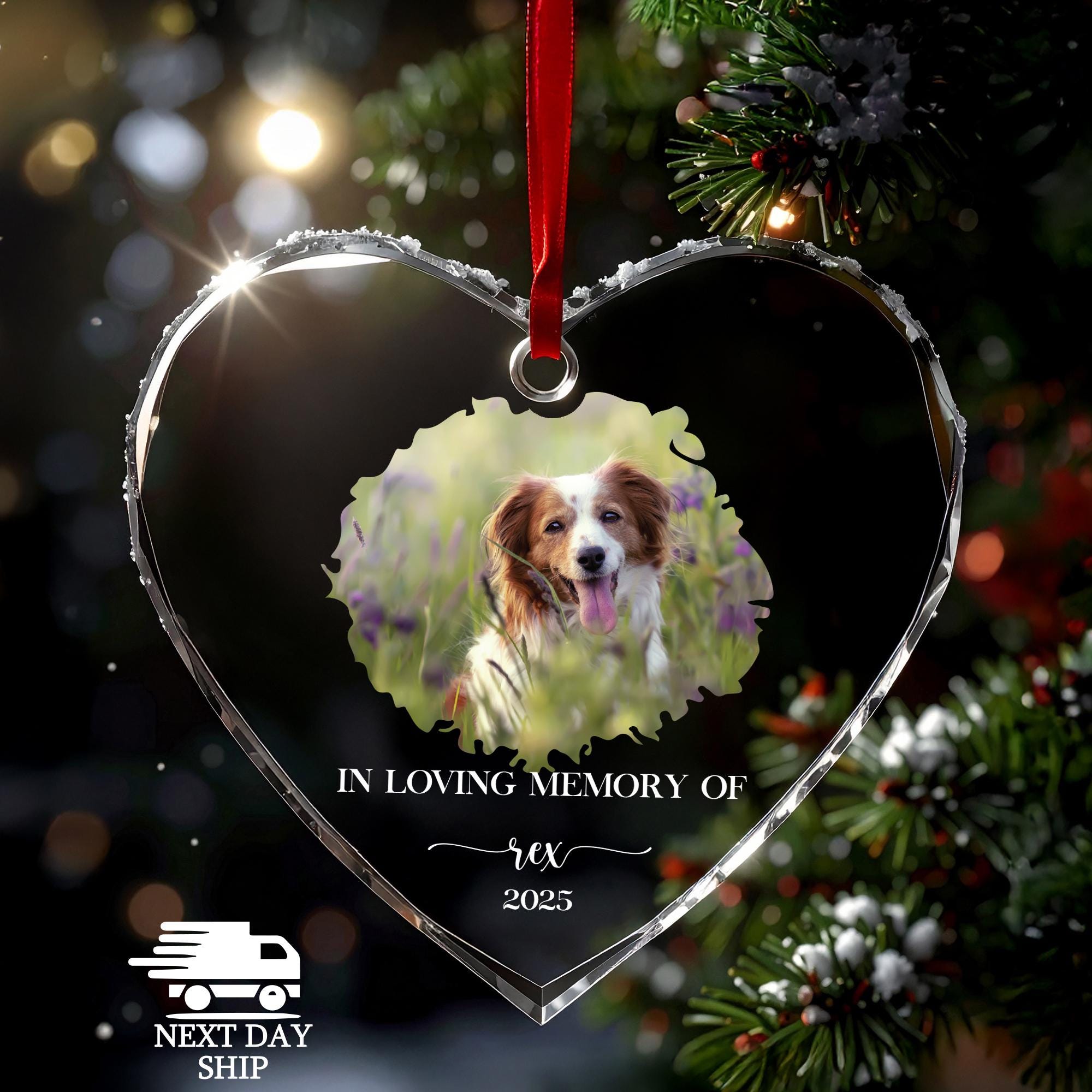 In Loving Memory Dog Ornament, Custom Photo And Name Glass Remembrance Keepsake for Pet Owners, Sympathy Gift for Pet Loss, Christmas Gift