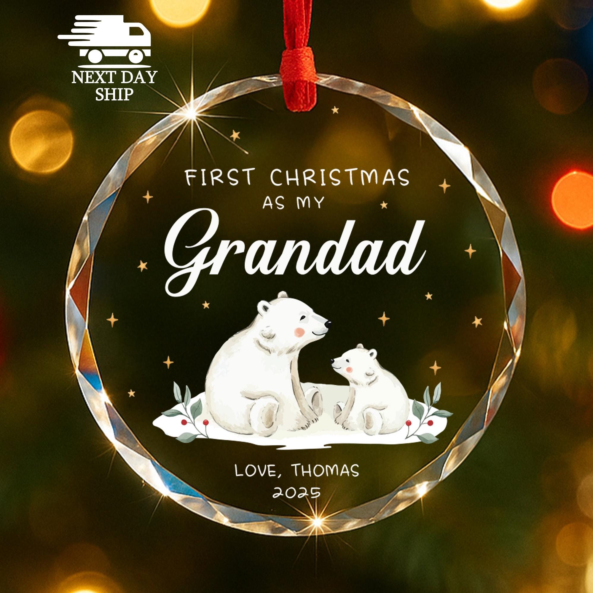 First Christmas As My Grandad Ornament, Custom Name Keepsake For New Grandparents, Newborn Ornament, Glass Christmas Tree Decoration