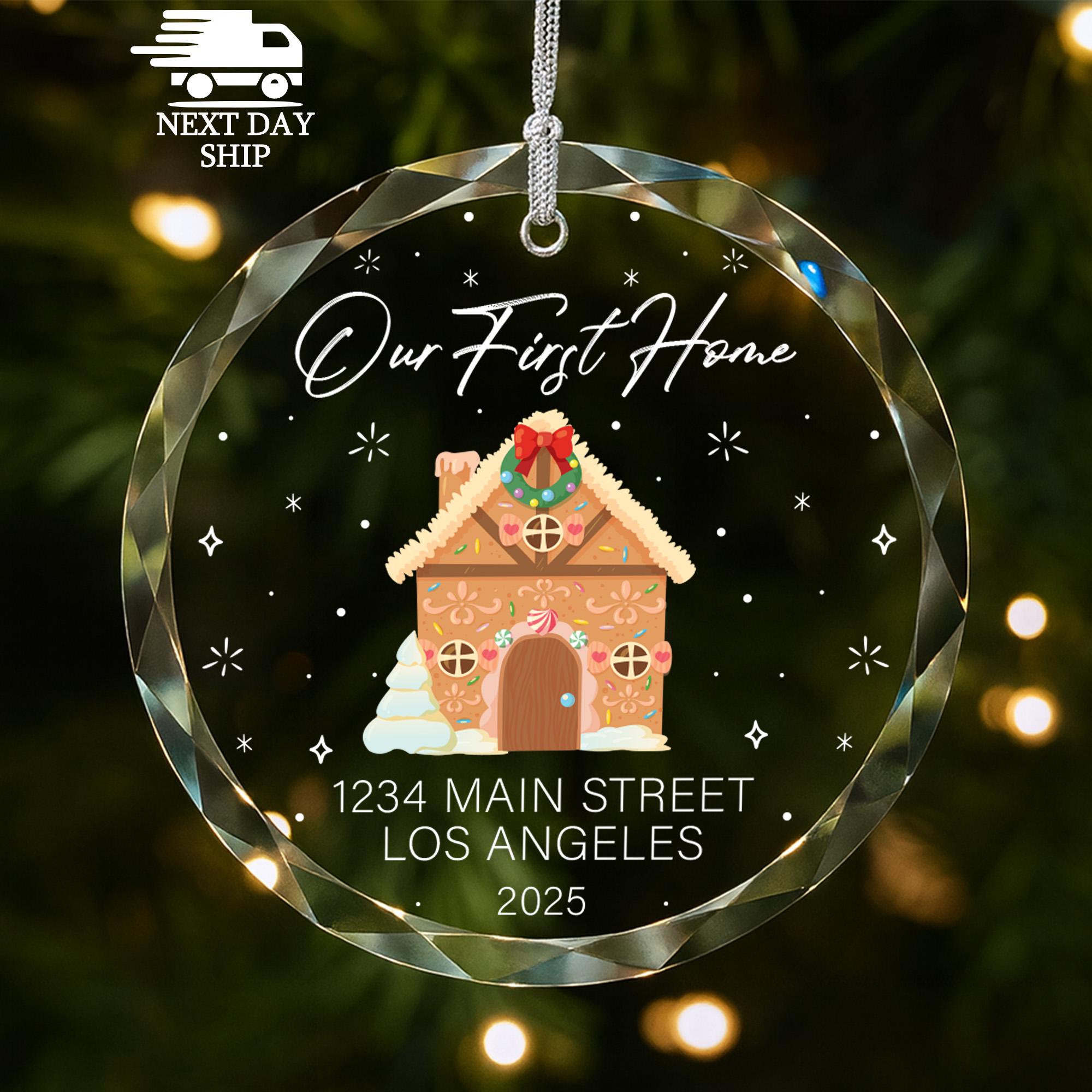 Our First Home Ornament, Custom Gingerbread Ornament, Glass Ornament, 2025 Home Ornament, Address Ornament, New Home Ornament, Newlywed Gift