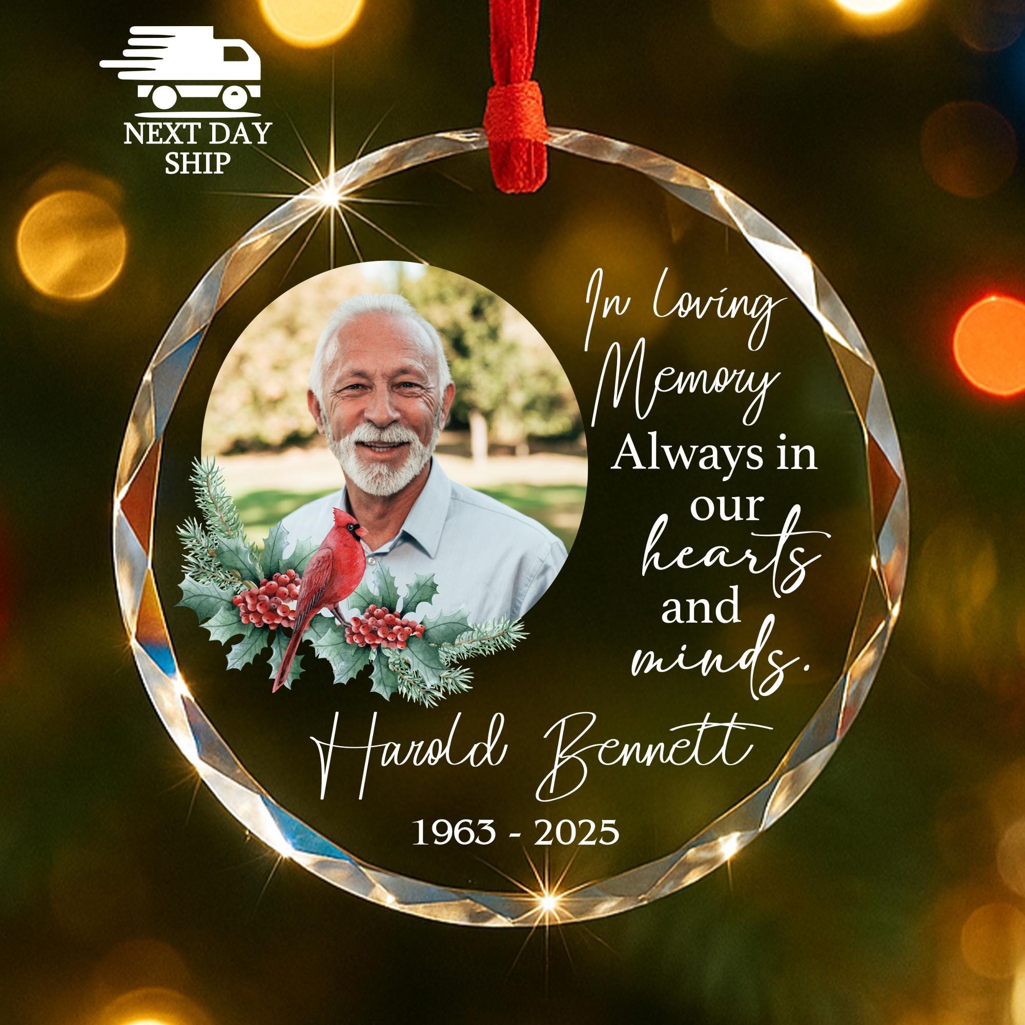 In Loving Memory Christmas Ornament, Personalized Name Glass Keepsake with Photo, Memorial Gift for Loss of Loved One, Bereavement Gift