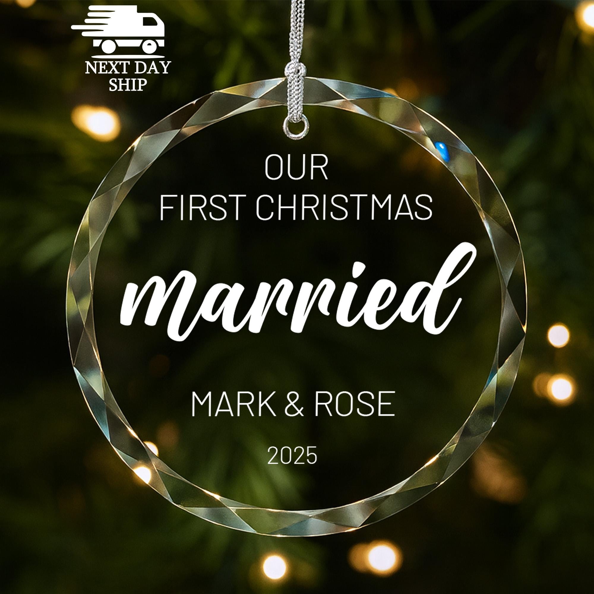 Custom First Christmas Ornament, Our First Christmas, Couple Christmas Keepsake, Personalized Couple Wedding Gift, Married Engaged Ornament
