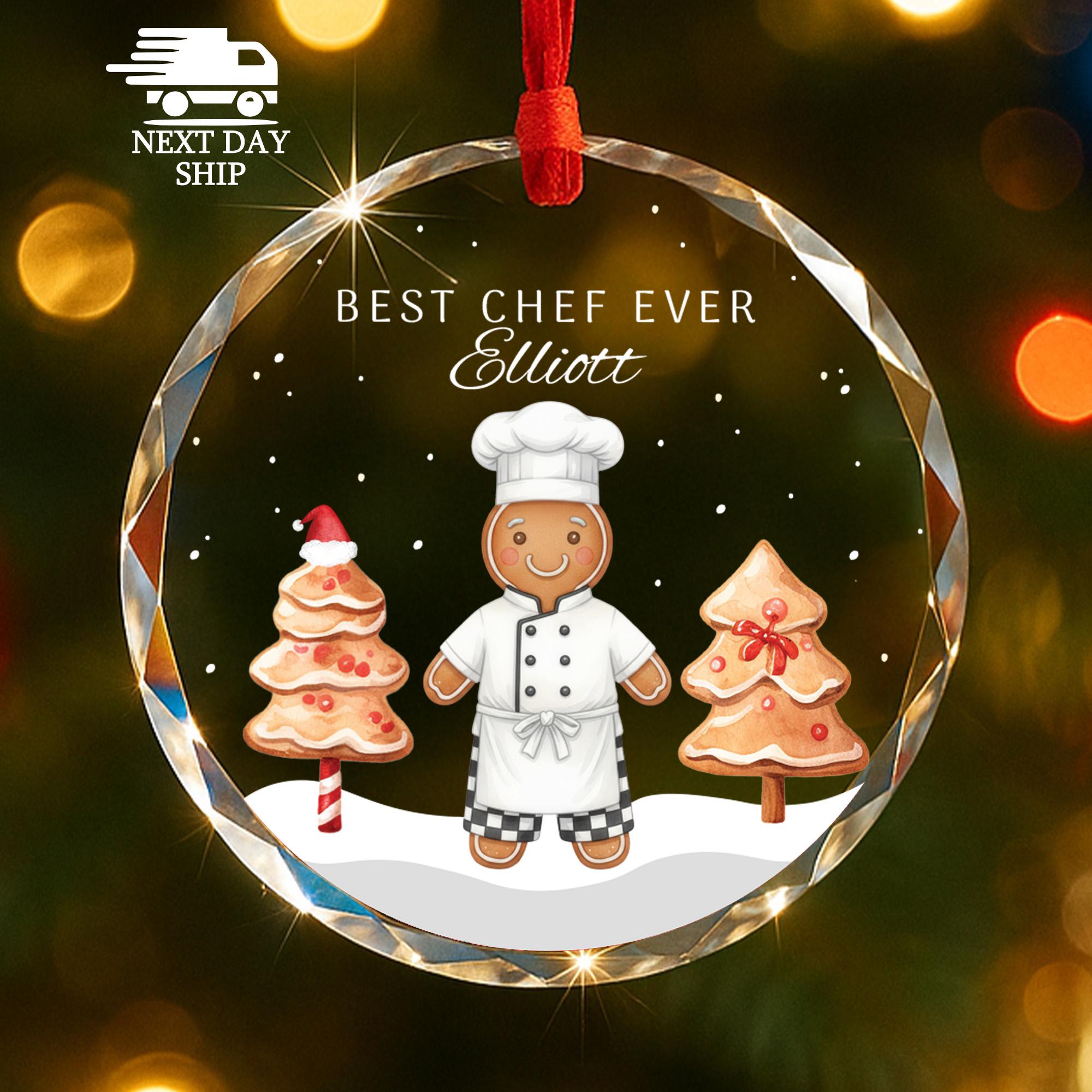 Personalized Chef Ornament 2025, Gingerbread Man Gift, Best Chef Ever, Custom Name Keepsake, Faceted Glass Crystal