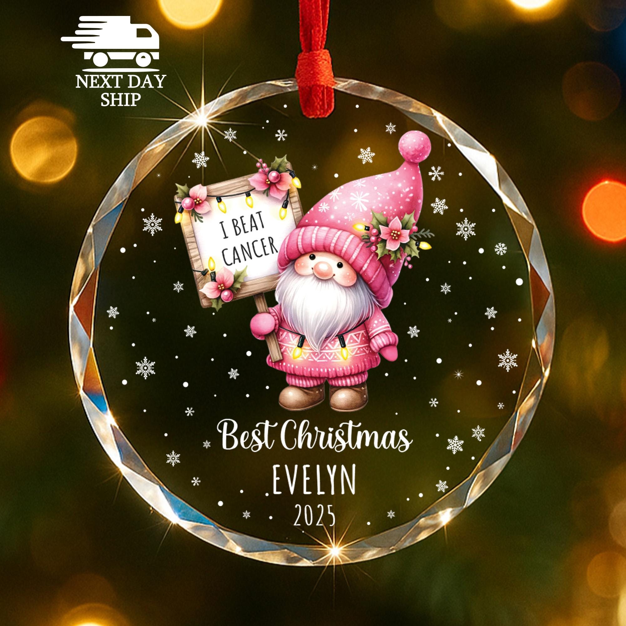 I Beat Cancer Gnome Ornament, Personalized Name Christmas Survivor Gift, Inspirational Gift, Encouraging Holiday Keepsake, Gift For Her