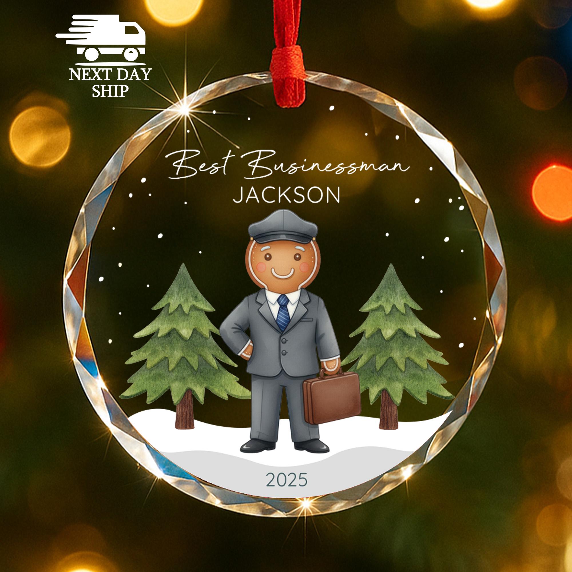 Personalized Businessman Ornament 2025, Gingerbread Man Gift, Best Businessman Ever, Faceted Glass Crystal Keepsake, Christmas Gifts