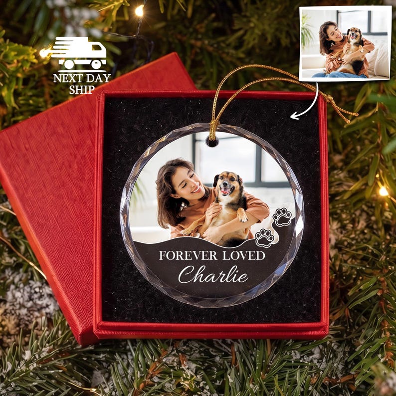 Personalized Dog Memorial Ornament, Dog Photo Ornament, Forever Loved Ornament, Cat Memorial Keepsake, Pet Owner Ornament, Pet Loss Gift image 2