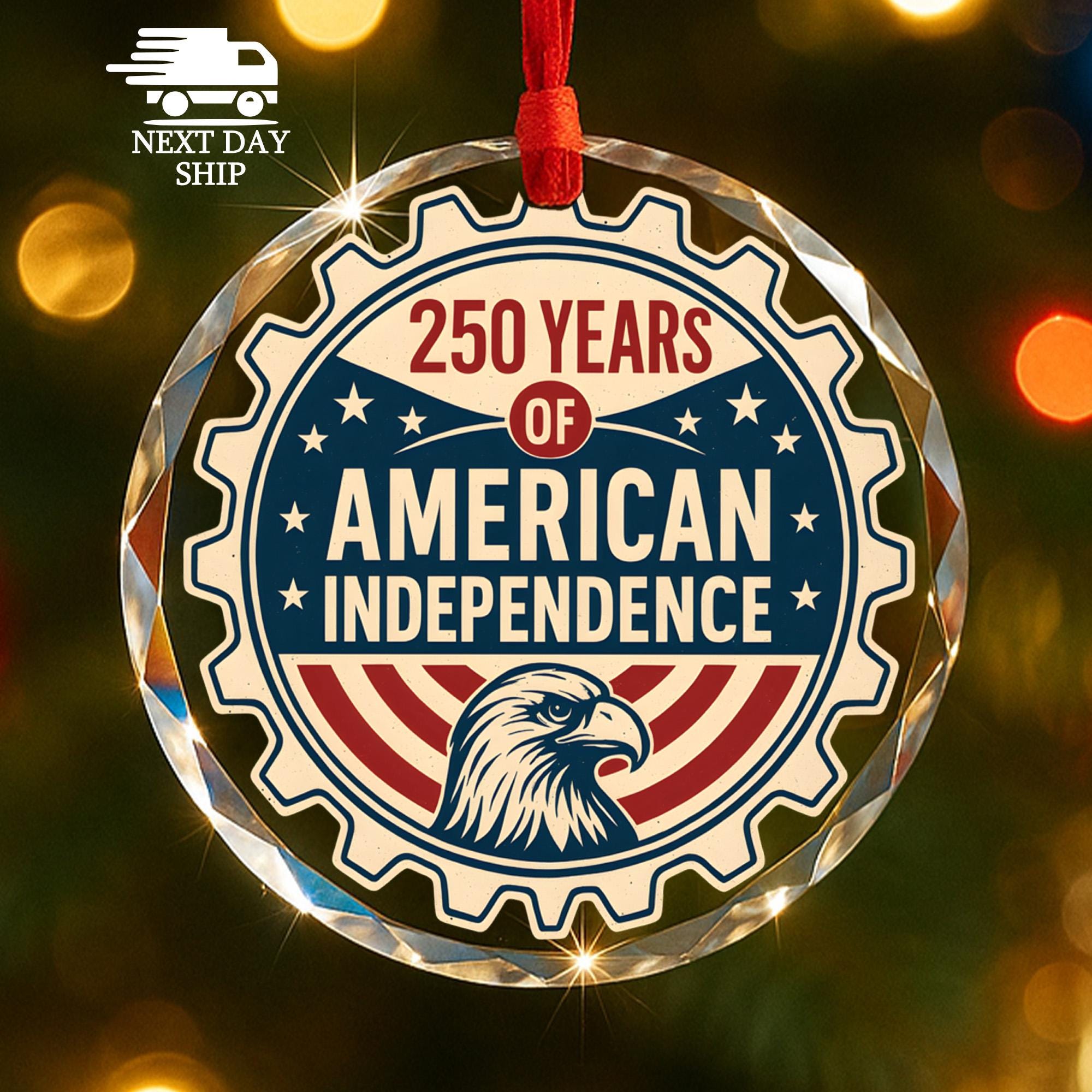 USA 250 Years Ornament, American Independence Glass Ornament, Patriotic Eagle Christmas Ornament, 1776-2026 USA Anniversary Decoration