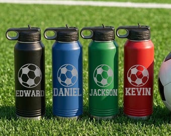 Personalized Soccer Water Bottle, Polar Camel Insulated Tumbler, Custom Name Team Bottle, Laser Engraved Sports Gift